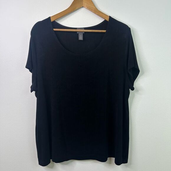 Chicos Travelers Women’s Slinky Knit Travel Black Basic Short Sleeve Top 4 (XXL) - Picture 1 of 9